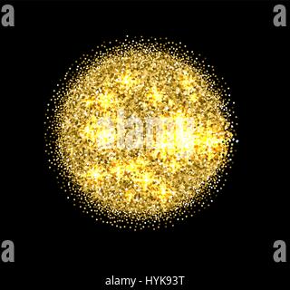 Isolierte abstrakt Runde Form goldene Farbe glänzende Sonne der Kunstnagel Bild auf schwarzem Hintergrund, leuchtende Disco-Kugel, dekoratives Element-Vektor-illustration Stock Vektor