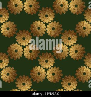 Gold abstrakten Blumen-Muster. Handgemalte florale Hintergrund. Natur nahtlose Textur. Stockfoto