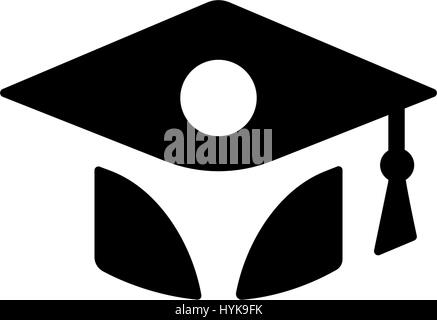 Isolierte schwarze und weiße Farbe Bachelor Hut mit studentischen Silhouette Logo, Graduierung einheitlichen Logo, Bildung-Element-Vektor-illustration Stock Vektor