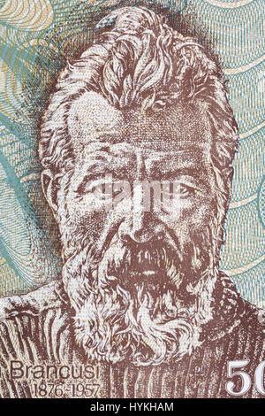 Constantin Brancusi Porträt von rumänischen Geld Stockfoto