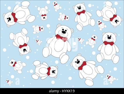 Weißer Bär mit roter Schleife auf Lihgt blauer Hintergrund Stock Vektor