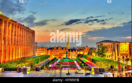 Mont des Arts in Brüssel am Abend Stockfoto