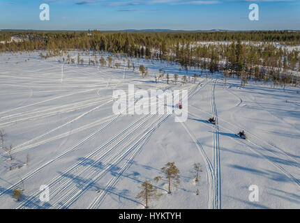 Motorschlitten, Lappland, Schweden Stockfoto