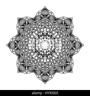 Mandala. Ethnische Runde Dekorationselement. Hand gezeichnet lacy Muster. Islam, Arabisch, Indisch, Osmanischen Motiven. Boho-Stil. Mono Farbe schwarze Strichzeichnungen für Erwachsenen Färbung Seite Buchgestaltung. Stock Vektor