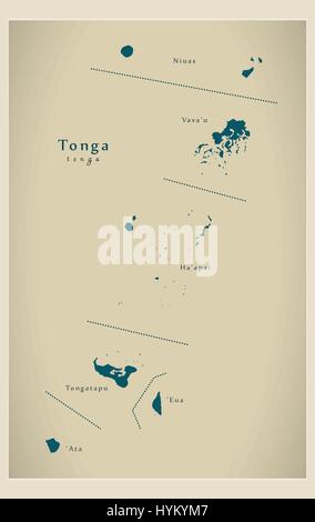 Moderne Karte - Tonga mit Namen Stock Vektor