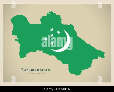 Moderne Karte - Turkmenistan Flagge farbig TM Stock Vektor