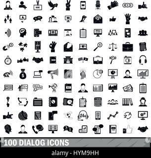 Dialogfeld "100" Icons Set, einfachen Stil Stock Vektor