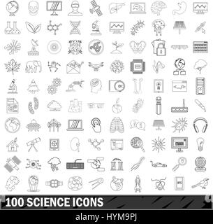 100 Wissenschaft Icons Set, Umriss-Stil Stock Vektor