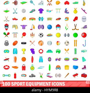 100 Sport Ausrüstung Icons set, cartoon-Stil Stock Vektor