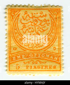 GOMEL, WEIßRUSSLAND, 4. APRIL 2017. Stempel, gedruckt in der Türkei zeigt Bild The Crescent (Empire Ottoman) Briefmarke ca. 1889. Stockfoto