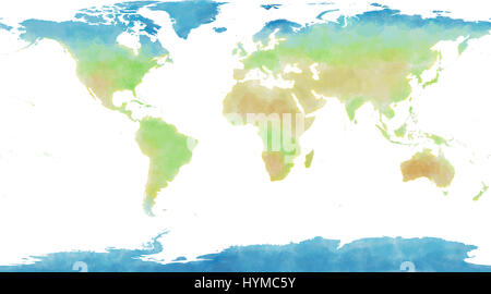 Weltkarte, wie von Hand gezeichnet, illustriert Pinselstriche, Landkarte, physikalische, Stockfoto