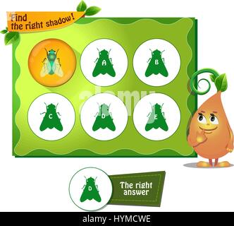 visuelle Spiel für Kinder und Erwachsene. Aufgabe der richtige Schatten finden fliegen Stock Vektor