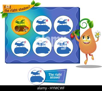 visuelle Spiel für Kinder und Erwachsene. Aufgabe der finden Sie richtige Schatten Grashüpfer Stock Vektor