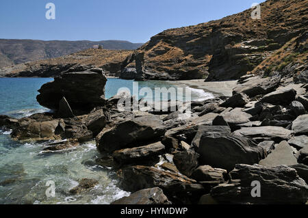 Grias Pidima Strand. Griechenland, Kykladen, Andros Insel Stockfoto