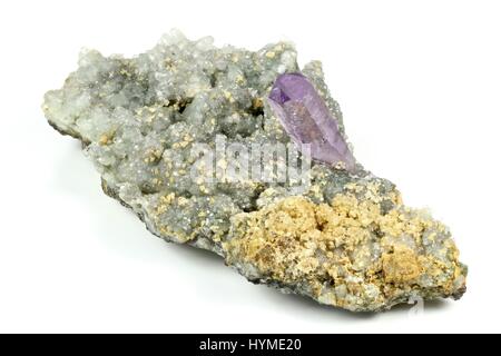 Amethyst mit Calcit in Osilo gefunden / Sardinien Stockfoto