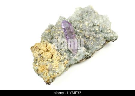 Amethyst mit Calcit in Osilo gefunden / Sardinien Stockfoto