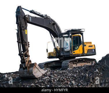 Isolierte trashigen alten Bagger oder Bagger auf einem Haufen Schutt Stockfoto