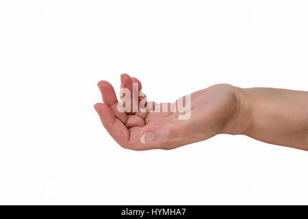 Ältere Frau Hand Alams isoliert auf weiss Stockfoto