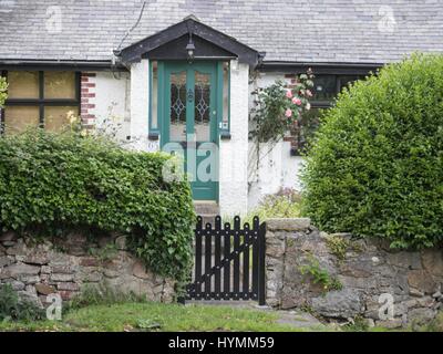 Irische Traditionshaus und grüne Tür in Greystone, County Wicklow, Ireland Stockfoto