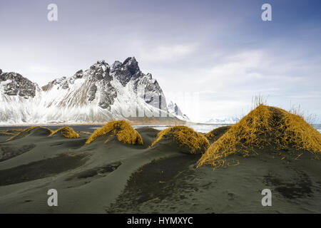 Schwarzen Lavastrand, Mount Vestrahorn, Stokknes, Region Ost, Island Stockfoto