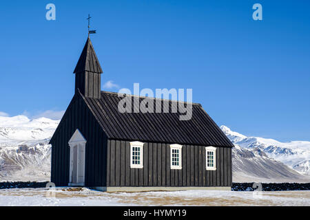 Schwarze Kirche Búðir, Snaefellsnes Halbinsel, Vesturland, Island Stockfoto