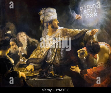 Belshazzar es Feast von Rembrandt van Rijn (1606-1669), Öl auf Leinwand, c.1636-8 Stockfoto