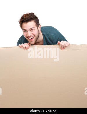 Porträt eines jungen Mannes Lachen und halten leere Plakat Stockfoto