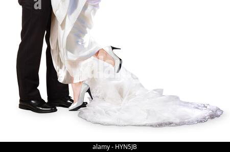 Braut und Bräutigam Füße am Hochzeitstag Stockfoto