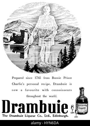 1953 britische viertelseitigen Anzeige für Drambuie Likör. Stockfoto