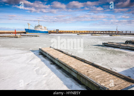 Marina in Gimli auf gefrorenen See Winnipeg, Manitoba, Kanada Stockfoto