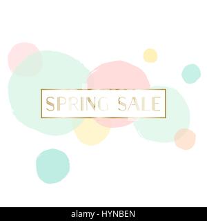 Frühling Verkauf Plakat/Broschüre Design mit Text "Spring-Sale" in gold und rosa, blauen, gelben und grünen Bläschen im Hintergrund. Stock Vektor