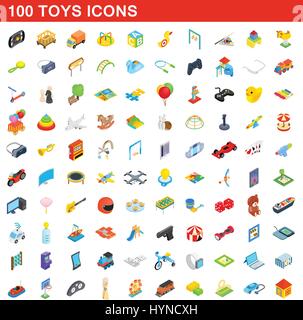 100 Spielwaren Icons Set, isometrischen 3d Stil Stock Vektor