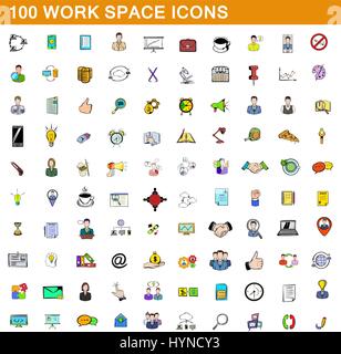 100 Arbeiten Raum Icons set, cartoon-Stil Stock Vektor