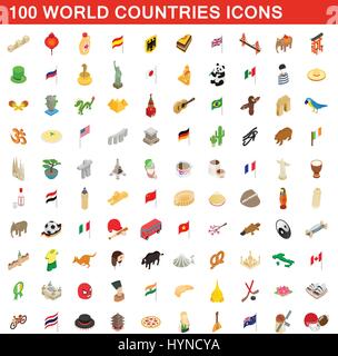 100 Welt Länder Icons Set, isometrischen 3d Stil Stock Vektor