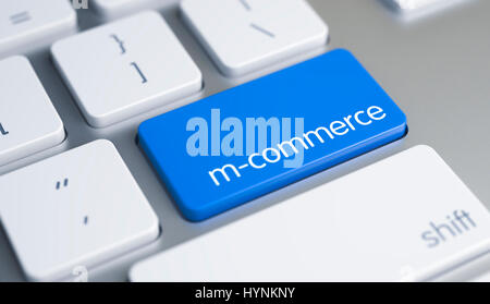 M-Commerce - Meldung auf blaue Tastatur Tastatur. 3D. Stockfoto