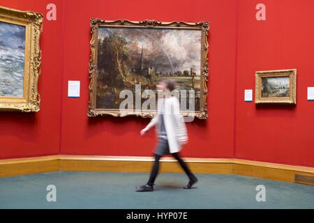 Edinburgh, UK. 6. April 2017. Die Scottish National Gallery beherbergt eine der besten britischen Arts Meisterwerke, Constable Salisbury Kathedrale aus den Wiesen (1831). Das Display ist Teil des Aspire, ein Partnerschaftsprogramm, das Gemälde in ganz Großbritannien bereisen. Bildnachweis: Rich Dyson/Alamy Live-Nachrichten Stockfoto