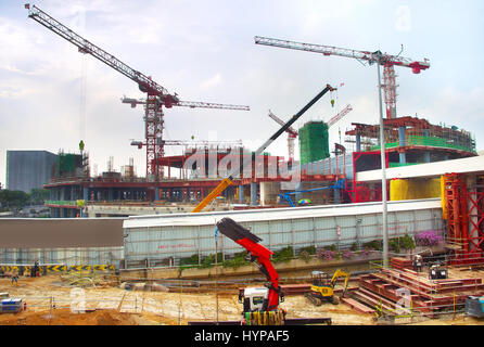 Work In Progress auf einer Baustelle von einem modernen Flughafenterminal. Singapur Stockfoto