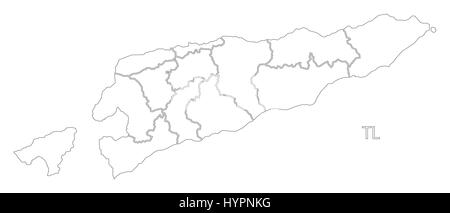 Ost-Timor Umriss Silhouette Karte Abbildung mit Bezirken Stock Vektor
