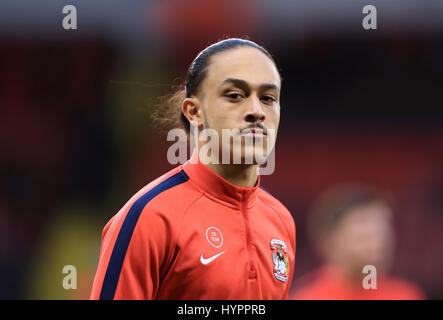 Jodi Jones von Coventry City während des Sky Bet League One-Spiels in der Bramall Lane, Sheffield. DRÜCKEN SIE VERBANDSFOTO. Bilddatum: Mittwoch, 5. April 2017. Siehe PA Story SOCCER Sheff Utd. Bildnachweis sollte lauten: Tim Goode/PA Wire. EINSCHRÄNKUNGEN: Keine Verwendung mit nicht autorisierten Audio-, Video-, Daten-, Fixture-Listen, Club-/Liga-Logos oder „Live“-Diensten. Online-in-Match-Nutzung auf 75 Bilder beschränkt, keine Videoemulation. Keine Verwendung in Wetten, Spielen oder Veröffentlichungen für einzelne Vereine/Vereine/Vereine/Spieler. Stockfoto