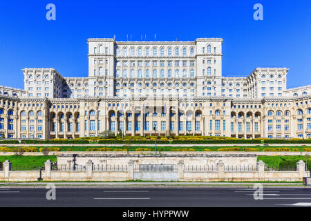 Bukarest, Rumänien. Der Palast des Parlaments. Das zweitgrößte Gebäude der Welt. Stockfoto