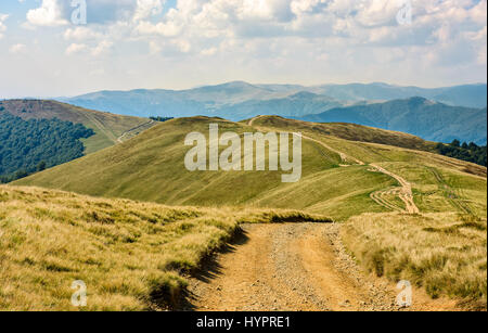 gewundenen Weg durch große Wiesen am Hang. Ridge Berglandschaft im Sommer Stockfoto