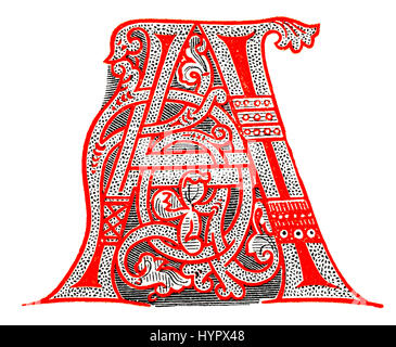 Buchstaben, Initialen aus dem 11. Jahrhundert verziert Stockfoto