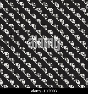 Monochrome minimalistisch Musterdesign mit Bögen. Einfach von Hand gezeichnet Textur. Vektor-Hintergrund mit runden tiefschwarzen Linien Stock Vektor