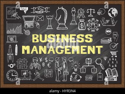 Handgezeichnete Symbole über das Unternehmensmanagement auf dem Schwarzen Brett. Vektorgrafiken. Stock Vektor