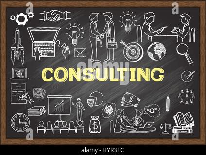 Handgezeichnete Symbole zur Beratung auf dem Schwarzen Brett. Vektorgrafiken Stock Vektor