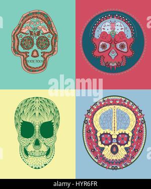Vektor-farbig illustrierte Varıous mexikanischen Sugar Skulls Stock Vektor