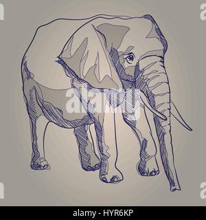 Vector Skizze Hand Zeichnung Illustration Elefant stehend Stock Vektor