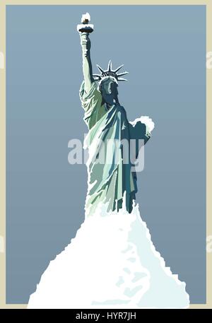 Vektor Handzeichnung Statue of Liberty New York unter Schnee Stock Vektor