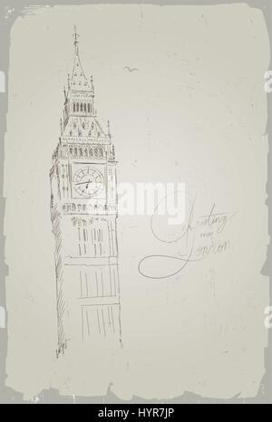 Vintage-Stil-Vektor-Postkarte mit Big Ben Stock Vektor