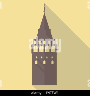 Vector Illustration lange Schatten flach Symbol der Galata Turm - Istanbul - Türkei Stock Vektor